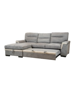 DIVANO LETTO ANGOLARE "ERIKA" IN TESSUTO GRIGIO CON PENISOLA A SINISTRA, 254X92/165X102 CM